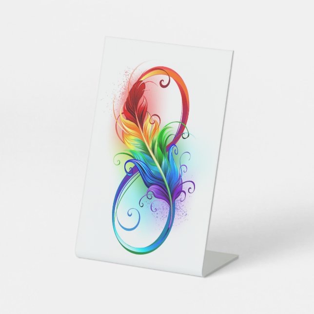 Signe De Table Symbole d'infini avec plume arc-en-ciel (Recto)