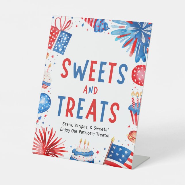 Signe De Table Symbole du 4 juillet Patriotic Summer Sweets and T (Recto)