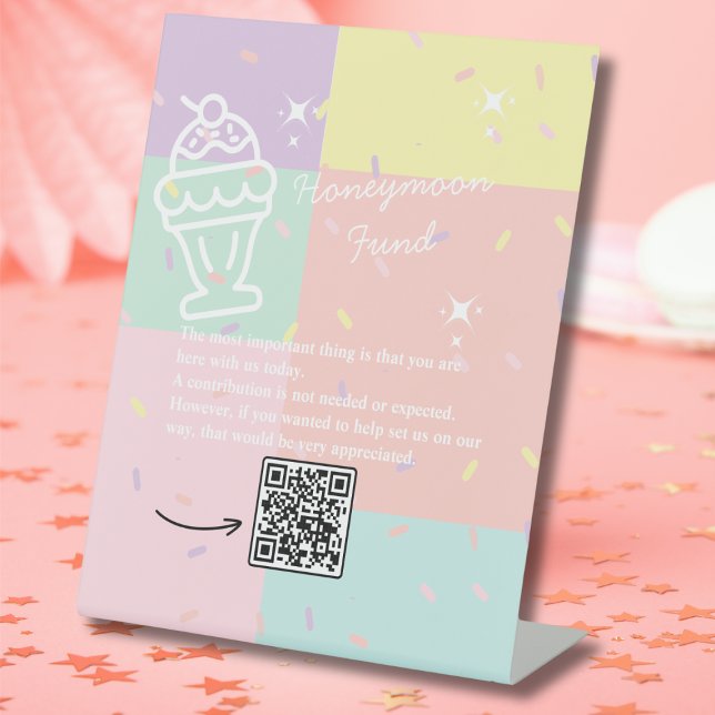 Signe De Table Symbole du fonds de lune de miel Retro Ice Cream (Retro Ice Cream Honeymoon Fund Pedestal Sign)