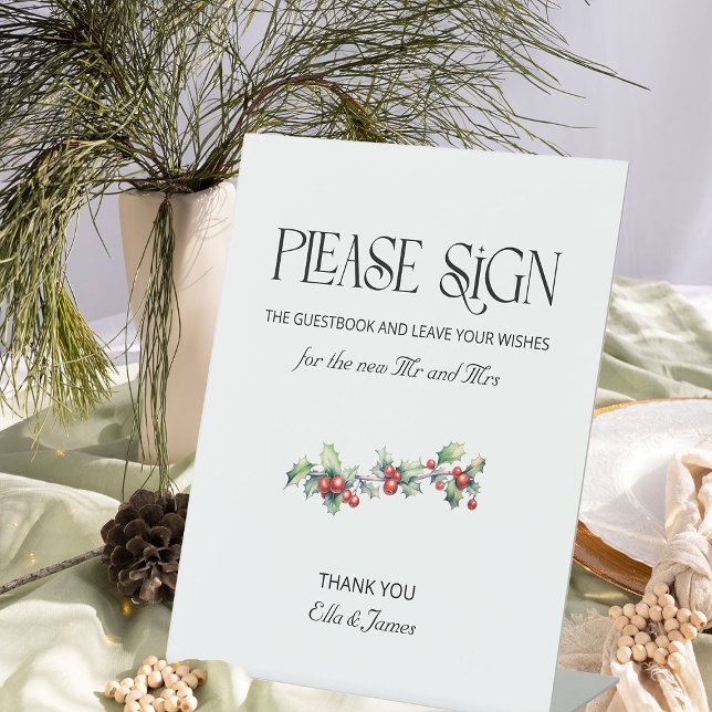Signe De Table Symbole du livre d'or de Holly et Berries (Guestbook Sign from the Holly Bells Wedding Collection by Darling & May)