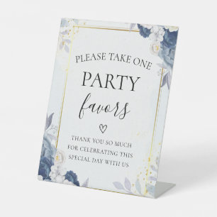 Signe De Table Symbole du mariage floral Dusty Blue Gold