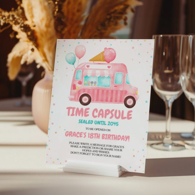 Signe De Table Symbole du temps du camion de crème glacée rose (Créateur téléchargé)