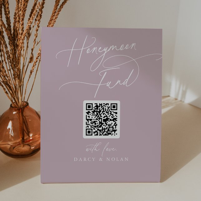 Signe De Table Symbole élégant Pink QR Code Fonds Lune de Miel (Elegant Charm Pink QR Code Honeymoon Fund Sign)