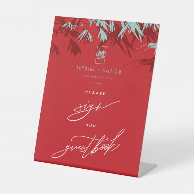 Signe De Table SYMBOLE Feuille Mariage chinois Aqua Bamboo Livre  (Recto)
