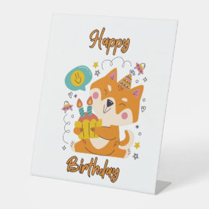 Signe De Table SYMBOLE JOYEUX D'ANNIVERSAIRE Shiba Inu Pedestal
