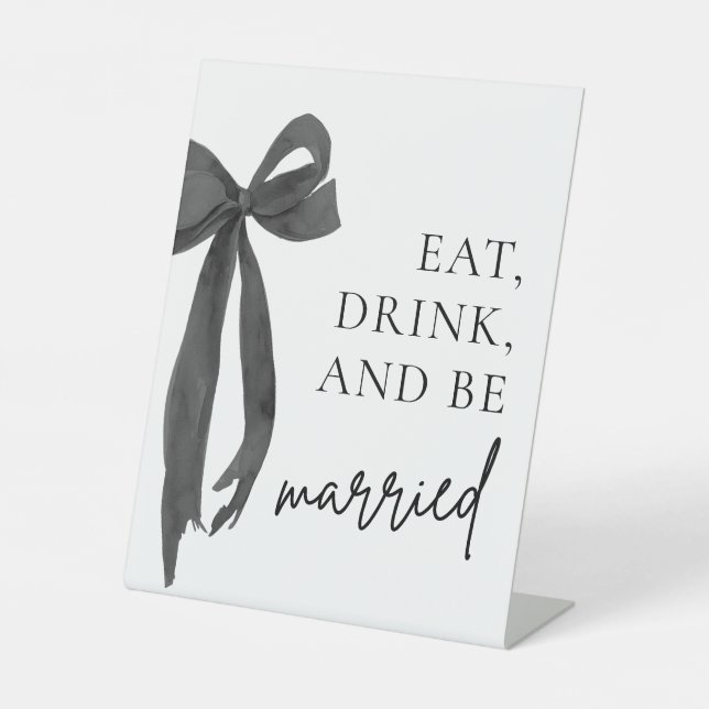 Signe De Table Symbole moderne Black Bow Eat Buvez et soyez marié (Recto)