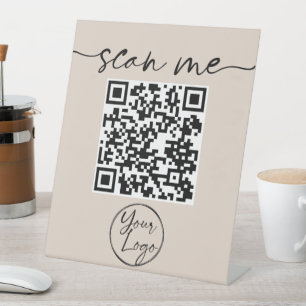 Signe De Table Symbole moderne élégant QR Code Beige Pedestal