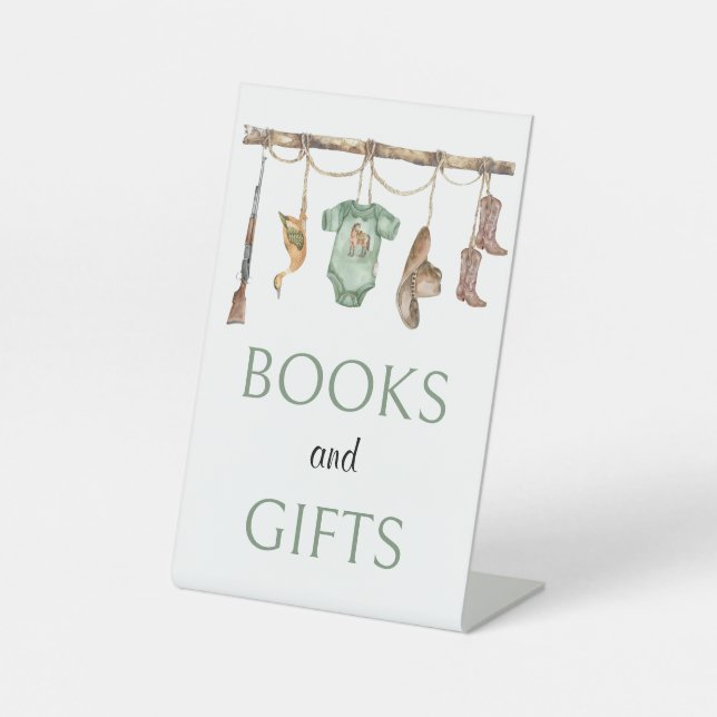 Signe De Table Symbole Petit chasseur Baby shower Livres et Cadea (Recto)