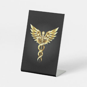 Signe De Table Symbole Polygonal Or Caduceus