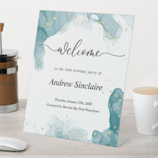 Signe De Table Symbole turquoise et Gold Welcome Party