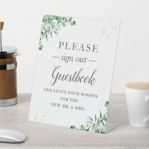 Signe De Table Symbole vert élégant Feuille Floral Guestbook