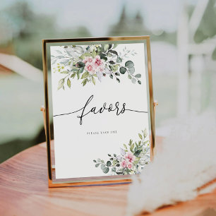Signe De Table Symbole vert rose pâle Fleurs Faveurs