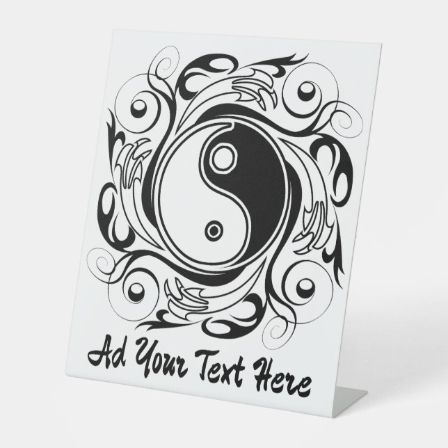 Signe De Table Symbole Yin et Yang Style tatouage noir et blanc (Recto)