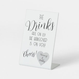 Signe De Table Sympa Bar Mariage Signé - "Les Boissons Sont Sur N
