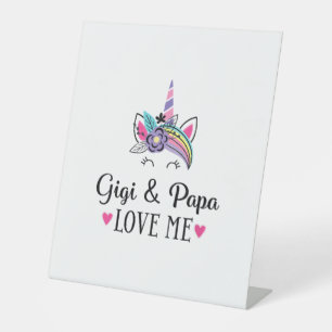 Signe De Table T-shirt Licorne J'adore Gigi et Papa Enfants
