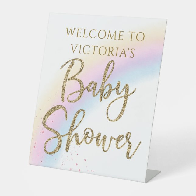 Signe De Table Table d'accueil Pastel Rainbow Baby shower (Recto)