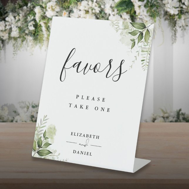 Signe De Table Table de faveurs de verdure florale moderne (Modern Floral Greenery Favors Table Pedestal Sign)