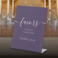 Table Purple Modern Script Wedding Favors