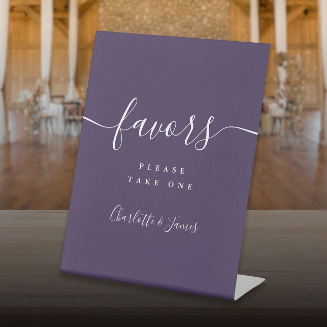 Signe De Table Table Purple Modern Script Wedding Favors (Purple Modern Script Wedding Favours Table Pedestal Sign)