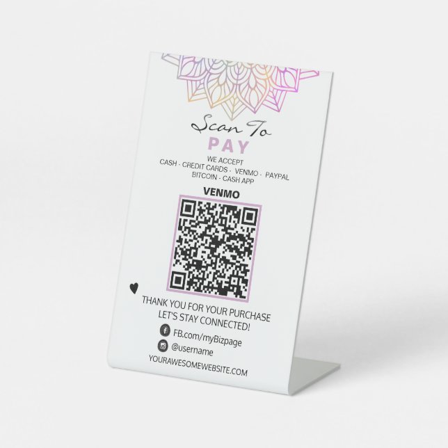Signe De Table *~* Table Tente PAY - QR code Tabletop Reiki Yoga (Recto)