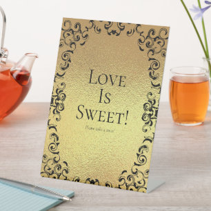 Signe De Table Tableau des sucreries Mariages gothiques or et noi