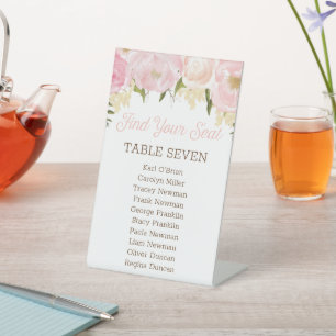 Signe De Table Tableau Floral rose - Nombre de tables