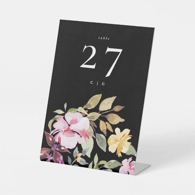 Signe De Table Tableau Mariage Dramatique de fleurs d'aquarelle (Recto)