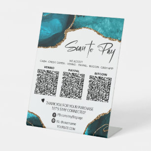 Signe De Table *~* Tabletop QR - 3 PAIEMENT Table Tente AGATE OR