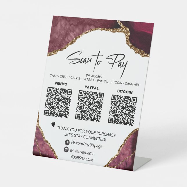 Signe De Table *~* Tabletop QR 3 PAIEMENT Table Tente AGATE Parti (Recto)