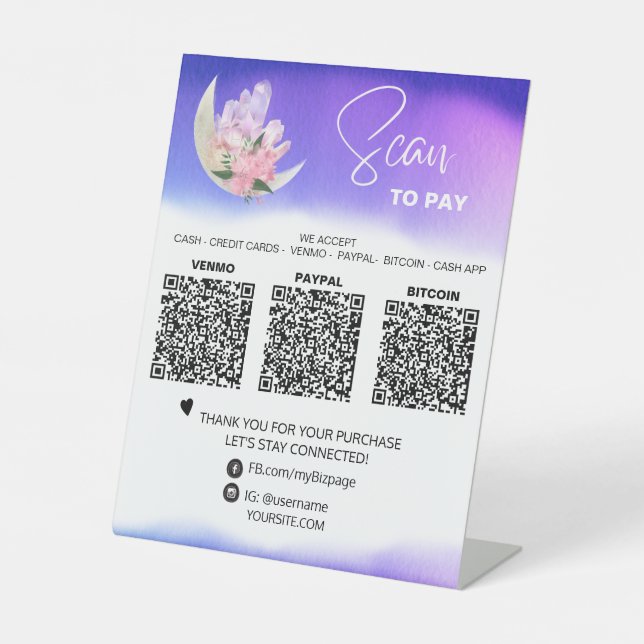 Signe De Table *~* Tabletop QR 3 PAIEMENT Table Tente Cristal Lun (Recto)