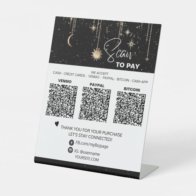 Signe De Table *~* Tabletop QR 3 PAIEMENT Table Tente Lune cosmiq (Recto)