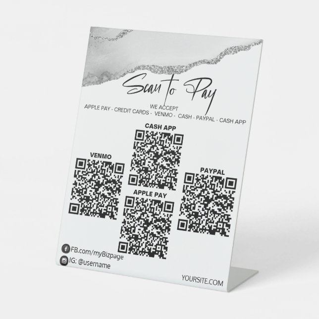 Signe De Table *~* Tablette 4 PAIEMENTS QR Table Tente SILVER AGA (Recto)