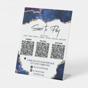 Signe De Table *~* Tablette QR 3 PAIEMENT Table Tente AGATE BLEU