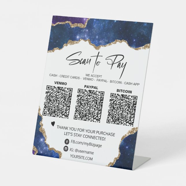 Signe De Table *~* Tablette QR 3 PAIEMENT Table Tente AGATE BLEU (Recto)
