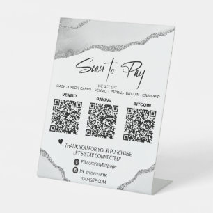 Signe De Table *~* Tablette QR 3 PAIEMENT Table Tente ARGENT