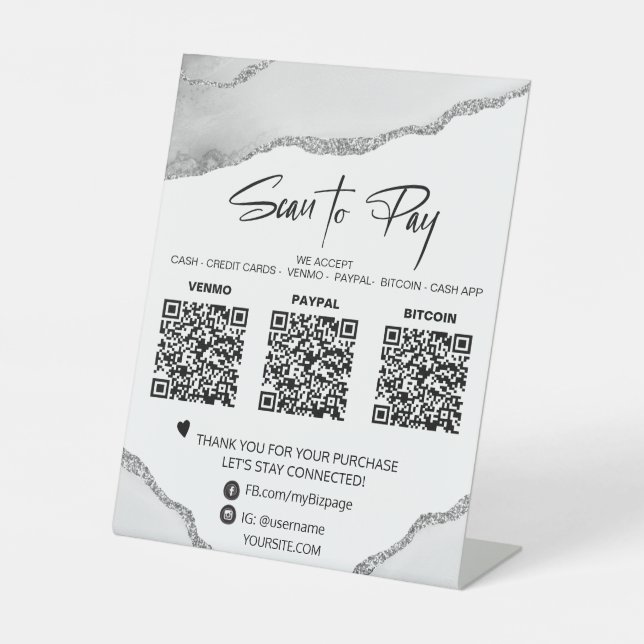 Signe De Table *~* Tablette QR 3 PAIEMENT Table Tente ARGENT (Recto)