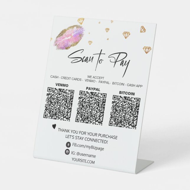 Signe De Table *~* Tablette QR 3 PAIEMENT Table Tente LIPS DIAMON (Recto)