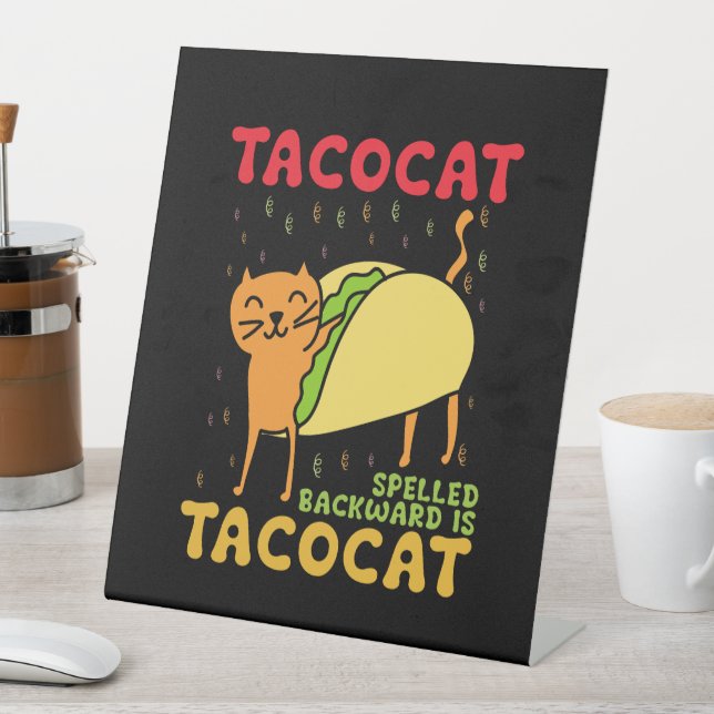 Signe De Table Tacocat épelé à l'envers Tacos Chats Cinco De Mayo (In SItu)
