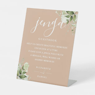 Signe De Table Tan Floral Greenery Jenga Mariage Livre d'or