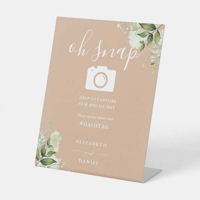 Signe De Table Tan Vert Floral Script Oh Snap Photo (Recto)