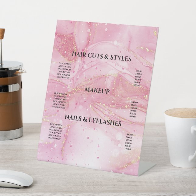 Signe De Table Tarif de l'Aquarelle rose or moderne (In SItu)