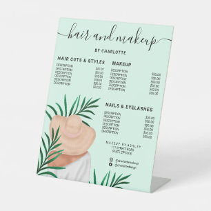 Signe De Table Tarif du salon de coiffure et de maquillage vert f
