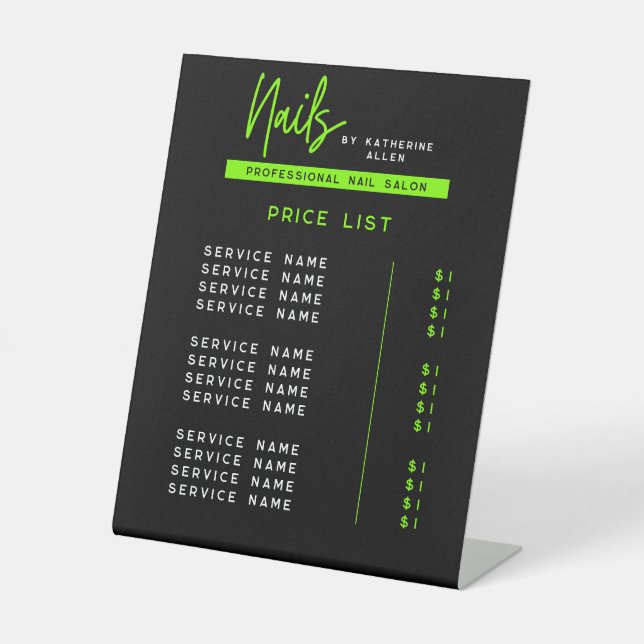 Signe De Table Tarif Green Neon Nails & Nail Salon (Recto)