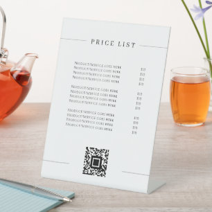 Signe De Table Tarif Simple Minimaliste Élégant Blanc