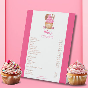 Signe De Table Tarification de Cupcake Rose à l'aquarelle avec Co