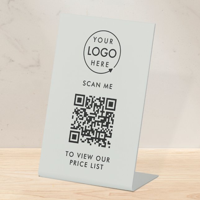 Signe De Table Tarifs sans contact | Grey Business Logo QR (Créateur téléchargé)