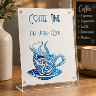 Signe De Table Tasse à café bleue artistique avec motifs tourbill