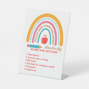 Signe De Table #Teacherlife Rainbow Règles de classe personnalisé