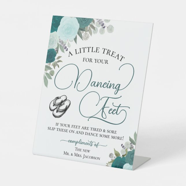 Signe De Table Teal & Aqua Roses Dancing Feet Flip Flop Wedding  (Recto)