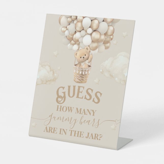 Signe De Table Teddy Bear Balloon Baby shower deviner jeu (Recto)